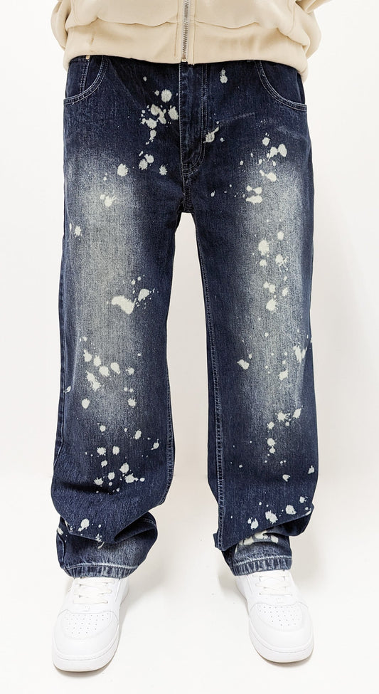 Dada Supreme Splatter Loose Fit Jeans in Intense Blue Wash - Soulsideshop