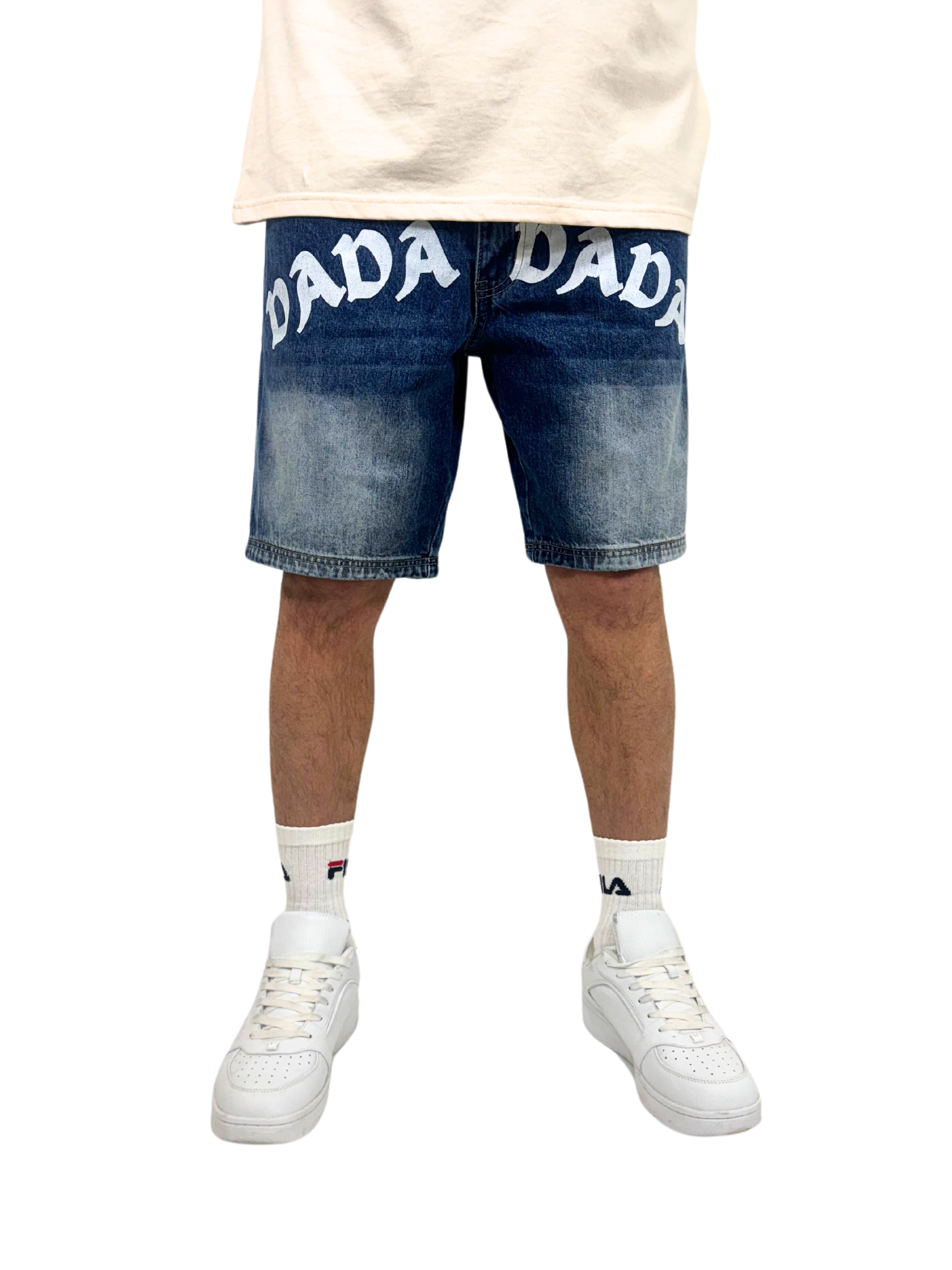 Dada Supreme Front Logo Loose Fit Jeans Shorts Destroyed Intense Blue Wash - Soulsideshop