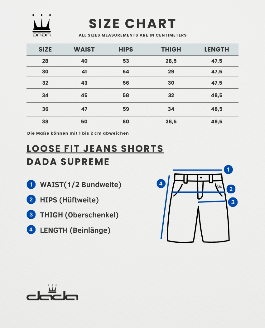 Dada Supreme Front Logo Loose Fit Jeans Shorts Intense Washed Blue - Soulsideshop