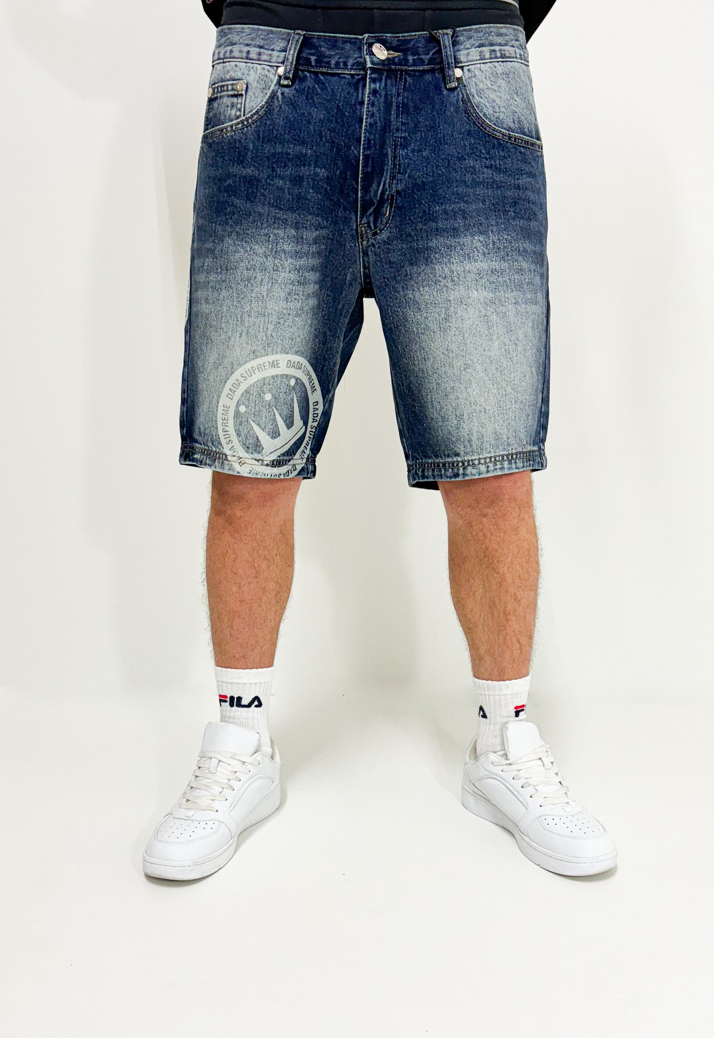 Dada Supreme Double Crown Coin Jeans Shorts Washed Blue