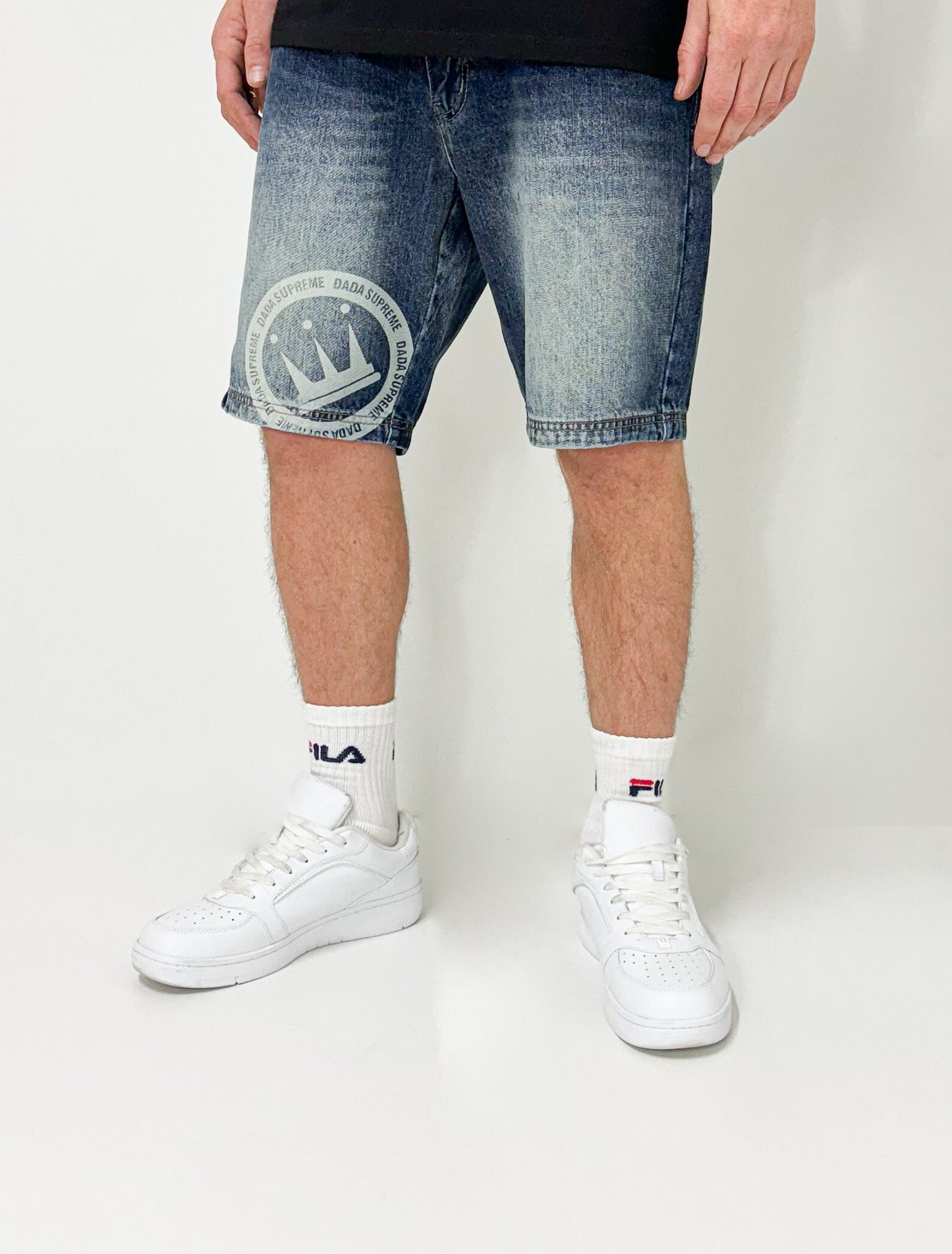 Dada Supreme Double Crown Coin Jeans Shorts Washed Blue