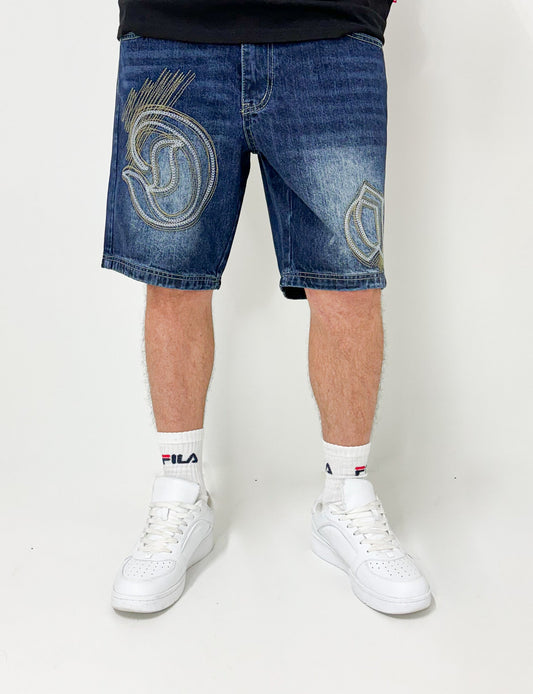 Dada Supreme Goth Logo Embroiderry Jeans Shorts Intense Blue Wash