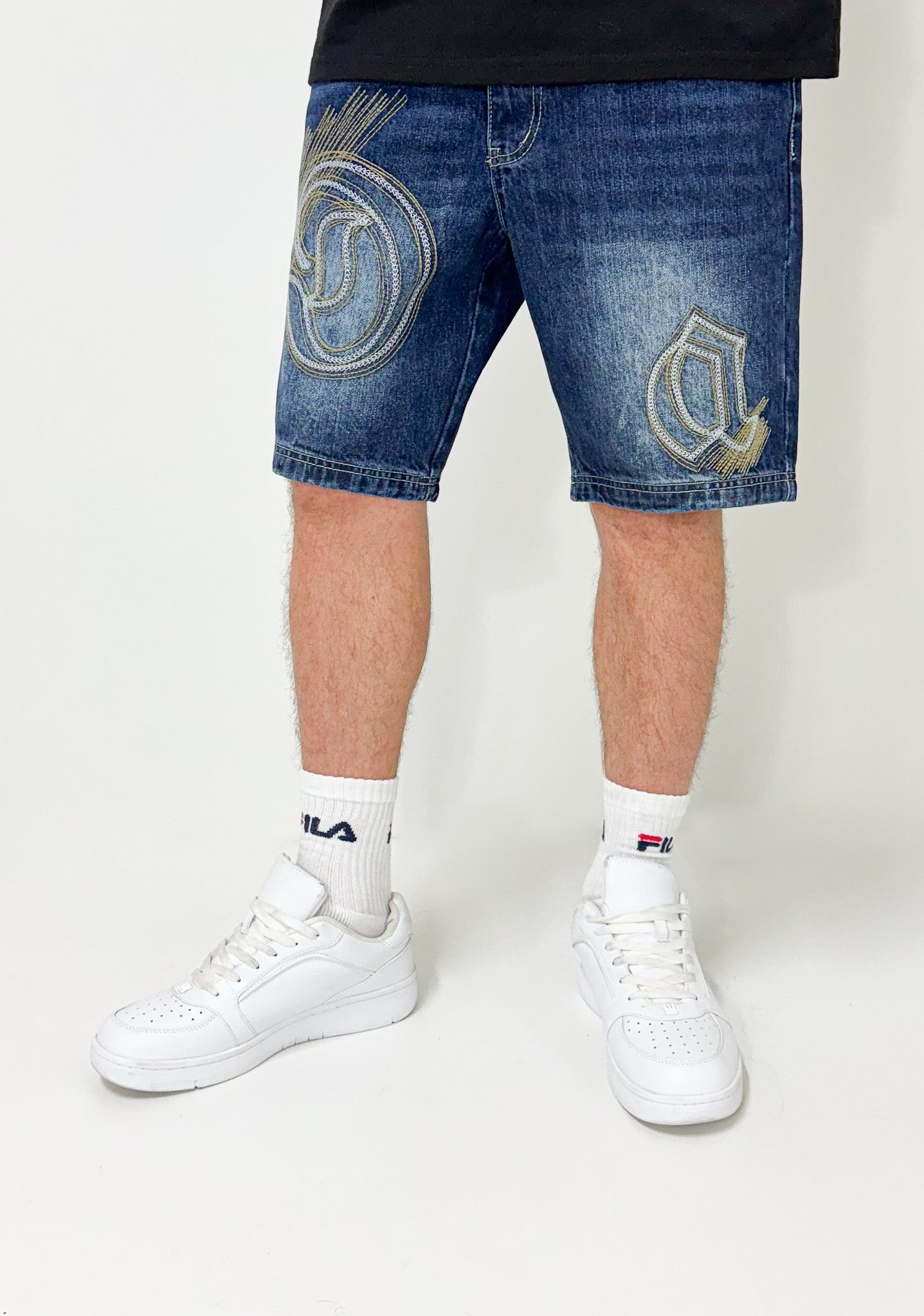 Dada Supreme Goth Logo Embroiderry Jeans Shorts Intense Blue Wash