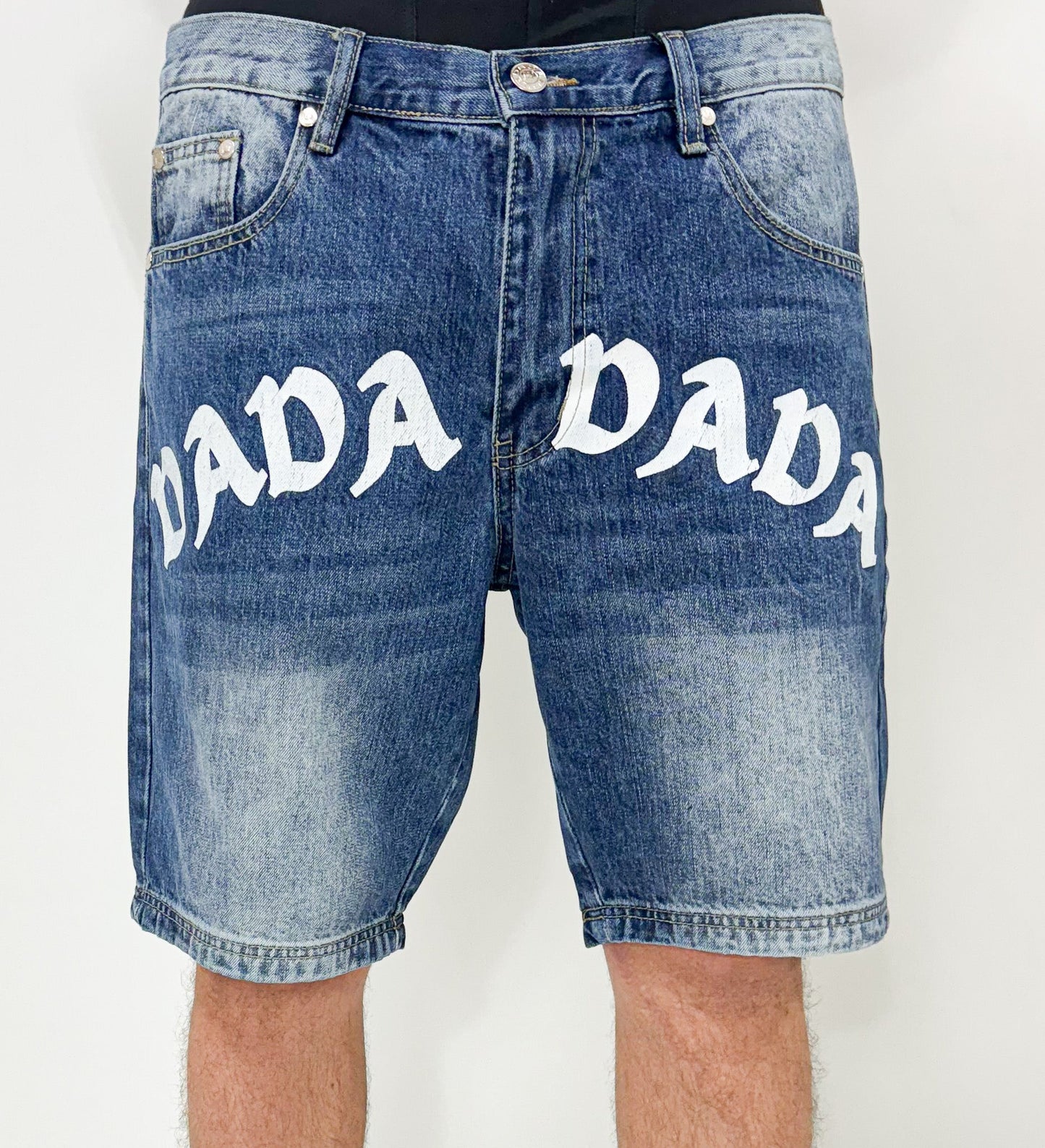 Dada Supreme Front Logo Jeans Shorts Intense Washed Blue