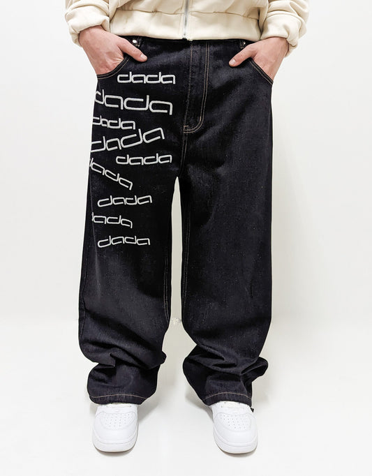 Dada Supreme Big Letters Embroidery Baggy Jeans Black - Soulsideshop