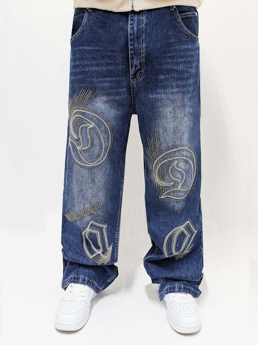 Dada Supreme Goth Letters Baggy Jeans Blue